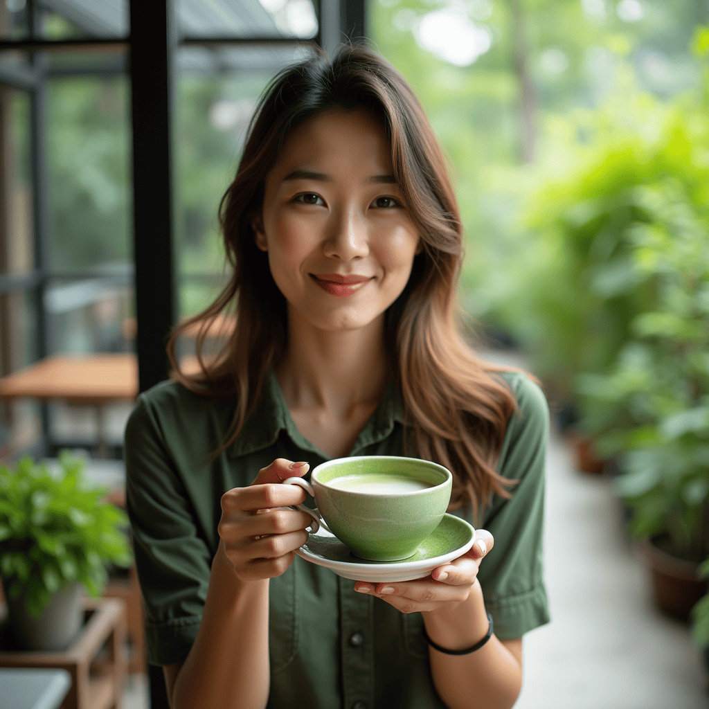 femme 2 avec une tasse du matcha