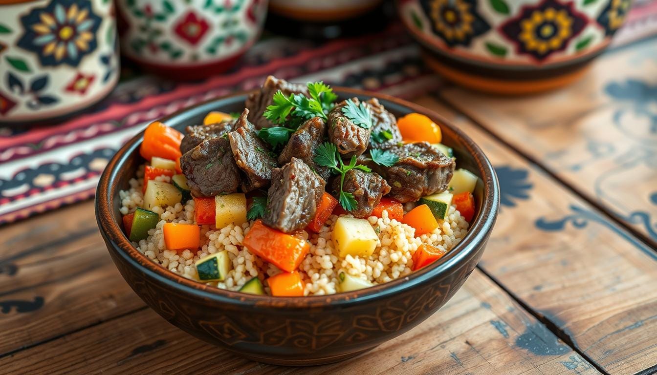 Recette traditionnelle du couscous à l'agneau et légumes